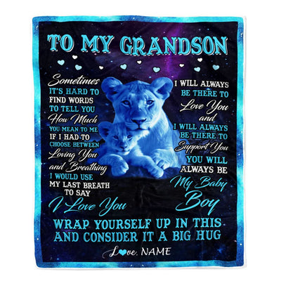 Personalized To My Grandson Blanket From Grandma Mimi Sometimes It's Hard Lion Grandson Gift Birthday Graduation Christmas Custom Customized Fleece Blanket | siriusteestore