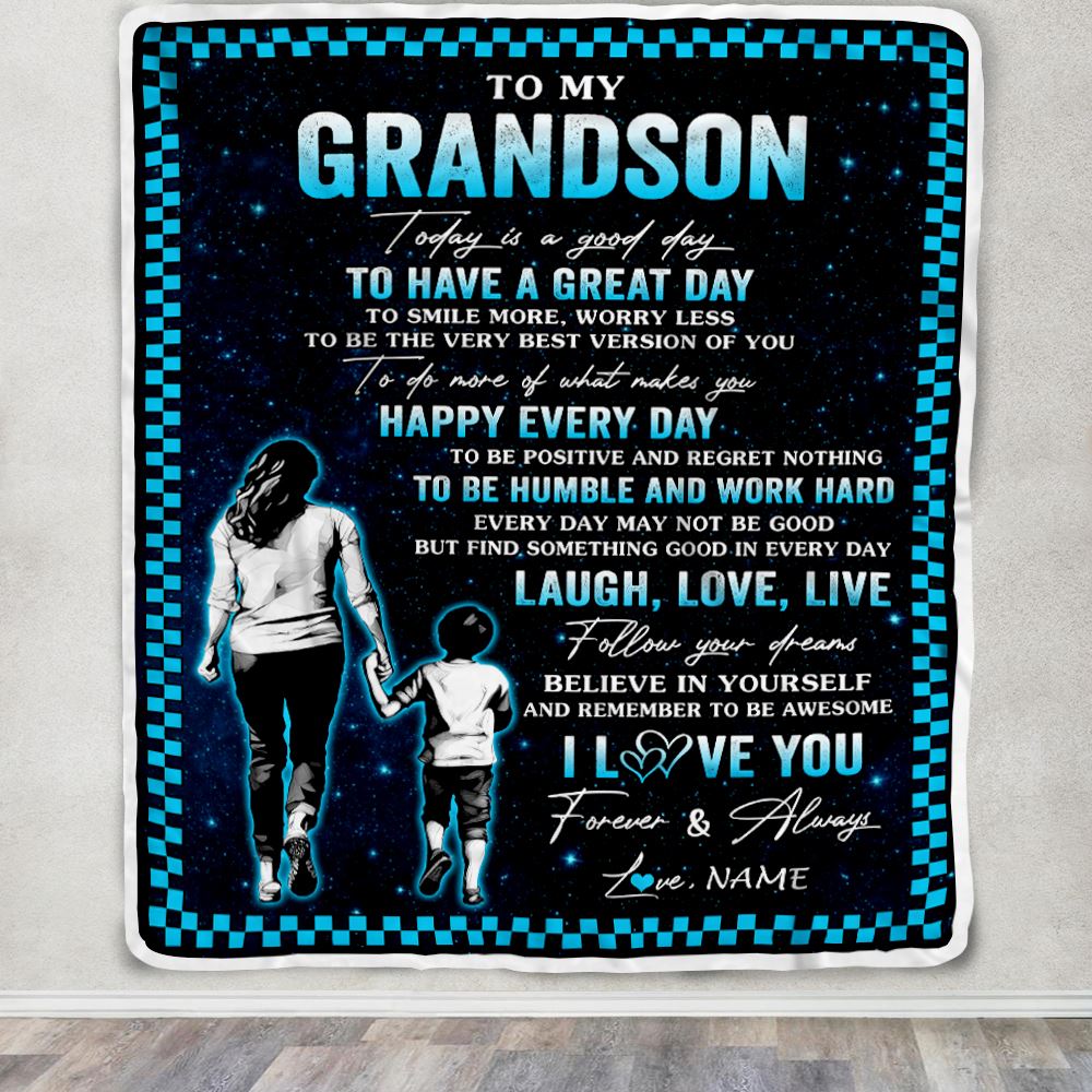 Personalized To My Grandson Blanket From Grandma Nana Every Day Laugh Love Live Grandma Grandson Birthday Gifts Graduation Christmas Customized Fleece Blanket | siriusteestore