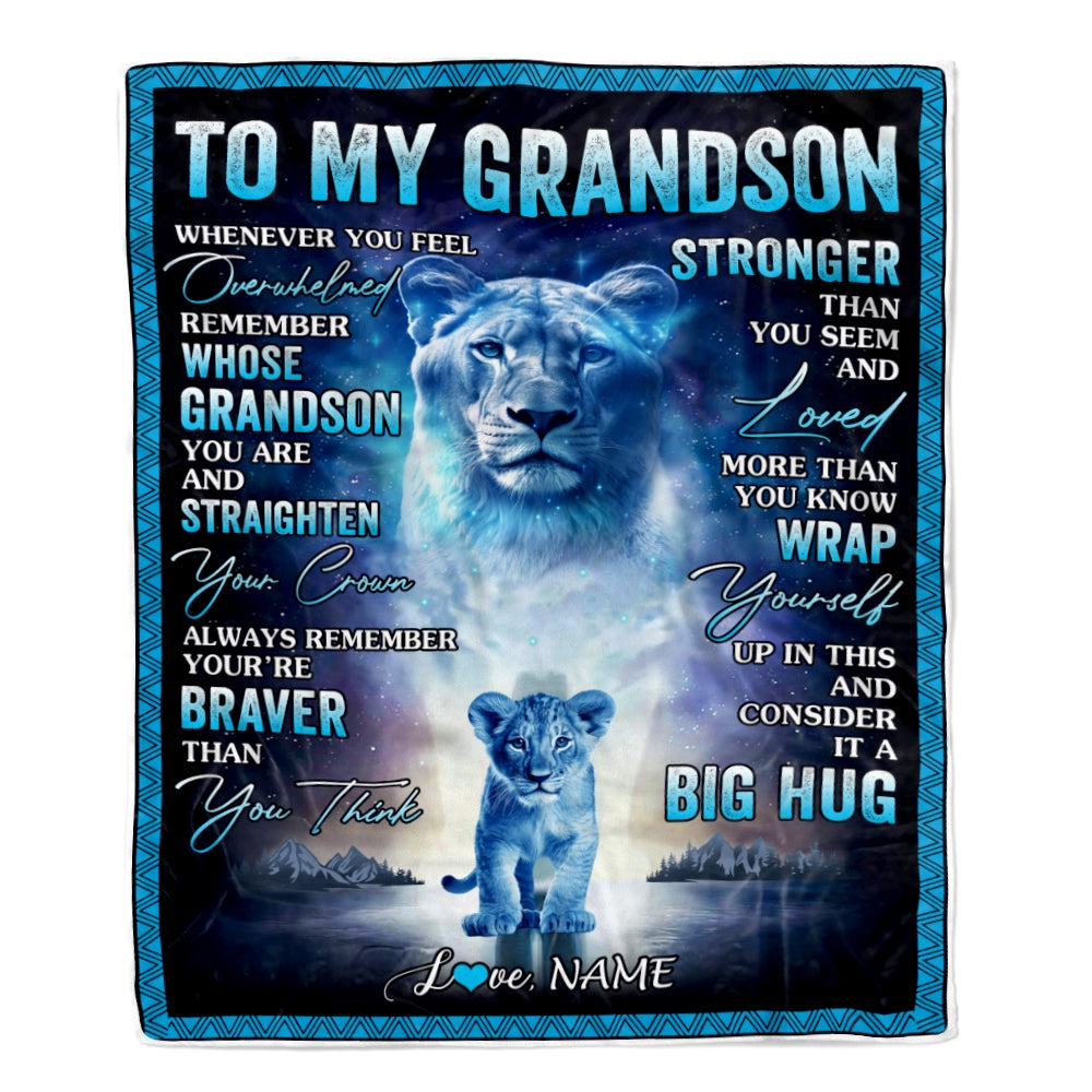 Personalized To My Grandson Blanket From Grandma Nana Lion I Love You It A Big Hug Letter To My Grandson Birthday Christmas Customized Fleece Throw Blanket | siriusteestore