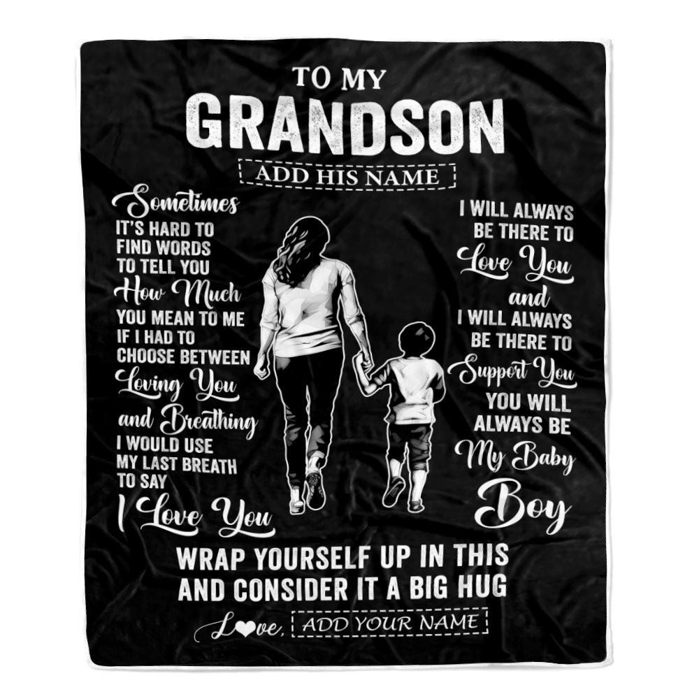 Personalized To My Grandson Blanket From Grandma Nana Sometimes It's Hard Grandson Birthday Gifts Graduation Christmas Customized Fleece Throw Blanket | siriusteestore