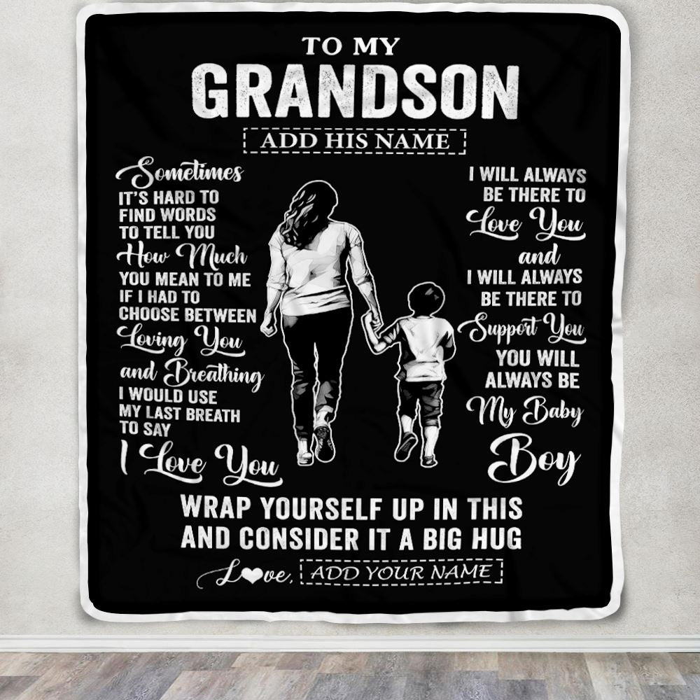 Personalized To My Grandson Blanket From Grandma Nana Sometimes It's Hard Grandson Birthday Gifts Graduation Christmas Customized Fleece Throw Blanket | siriusteestore