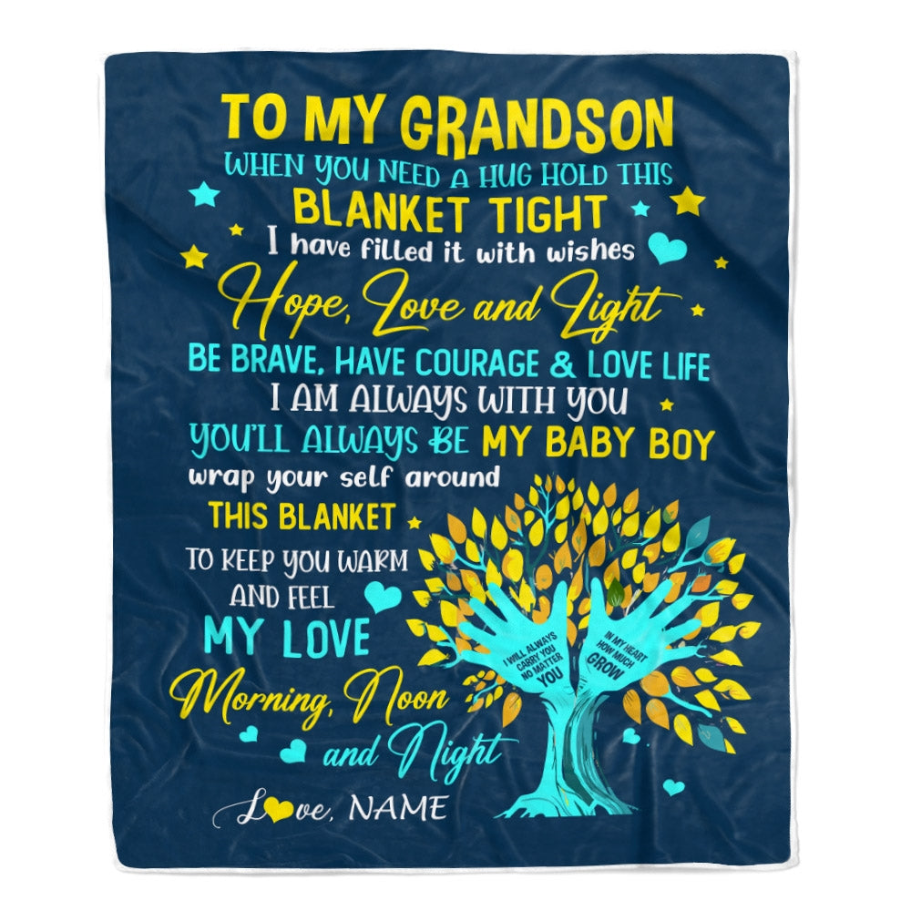 Personalized To My Grandson Blanket From Grandma Nana When You Need A Hug Baby Boy Grandson Birthday Graduation Christmas Customized Fleece Blanket | siriusteestore