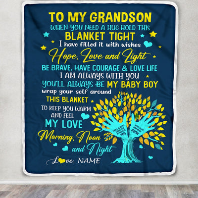 Personalized To My Grandson Blanket From Grandma Nana When You Need A Hug Baby Boy Grandson Birthday Graduation Christmas Customized Fleece Blanket | siriusteestore