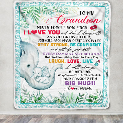 Personalized To My Grandson Blanket From Grandma Never Forget I Love You Elephant Baby Boy Grandson Birthday Graduation Christmas Customized Fleece Blanket | siriusteestore