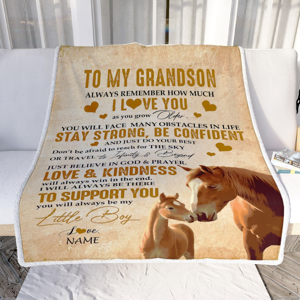 Personalized To My Grandson Blanket From Grandma Papa Always Remember I Love You Horse Grandson Birthday Christmas Customized Fleece Throw Blanket | siriusteestore