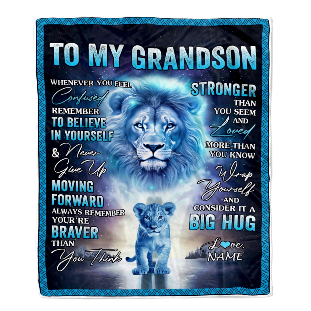 Personalized To My Grandson Blanket From Grandma Papa I Love You It A Big Hug Lion Grandson Birthday Christmas Customized Fleece Throw Blanket | siriusteestore