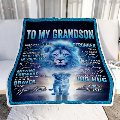Personalized To My Grandson Blanket From Grandma Papa I Love You It A Big Hug Lion Grandson Birthday Christmas Customized Fleece Throw Blanket | siriusteestore