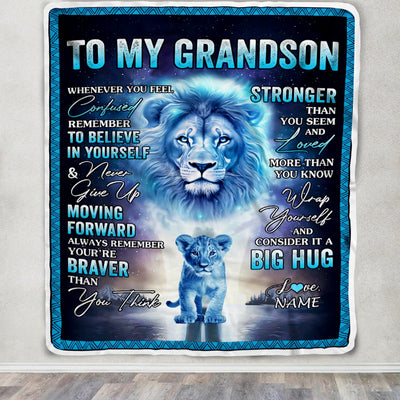 Personalized To My Grandson Blanket From Grandma Papa I Love You It A Big Hug Lion Grandson Birthday Christmas Customized Fleece Throw Blanket | siriusteestore