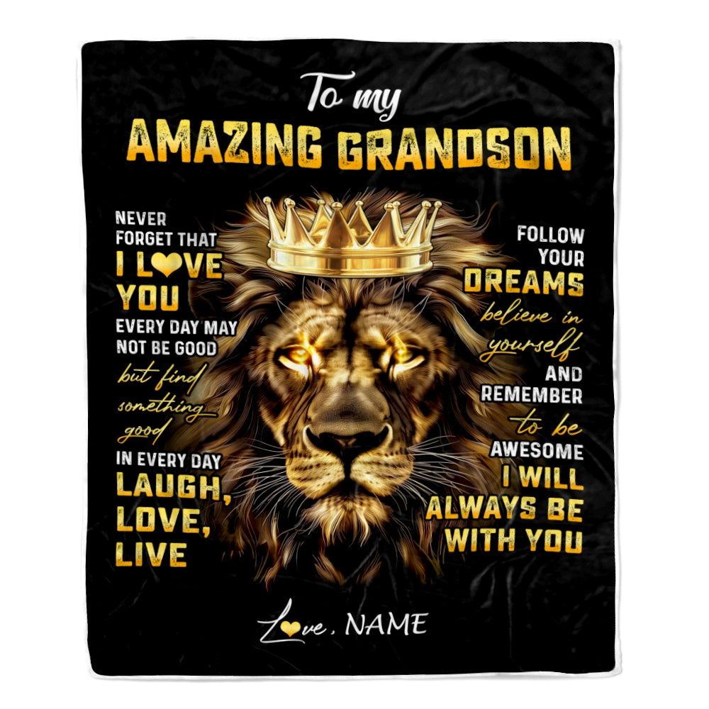 Personalized To My Grandson Blanket From Grandma Papa Never Forget I Love You Lion Grandson Birthday Graduation Christmas Customized Fleece Throw Blanket | siriusteestore