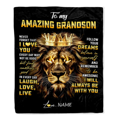 Personalized To My Grandson Blanket From Grandma Papa Never Forget I Love You Lion Grandson Birthday Graduation Christmas Customized Fleece Throw Blanket | siriusteestore