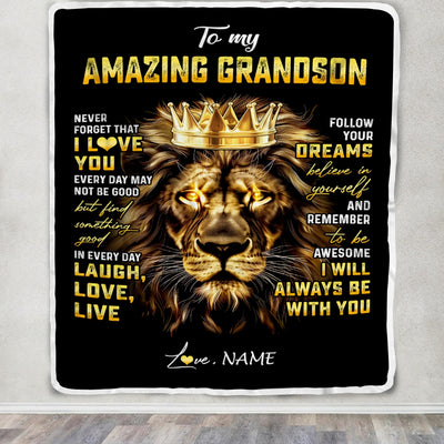 Personalized To My Grandson Blanket From Grandma Papa Never Forget I Love You Lion Grandson Birthday Graduation Christmas Customized Fleece Throw Blanket | siriusteestore