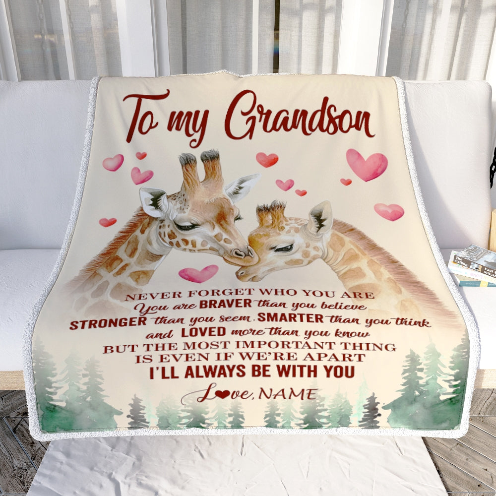 Personalized To My Grandson Blanket From Grandma Papa Never Forget Who Are You Giraffe Grandson Birthday Christmas Customized Fleece Throw Blanket | siriusteestore