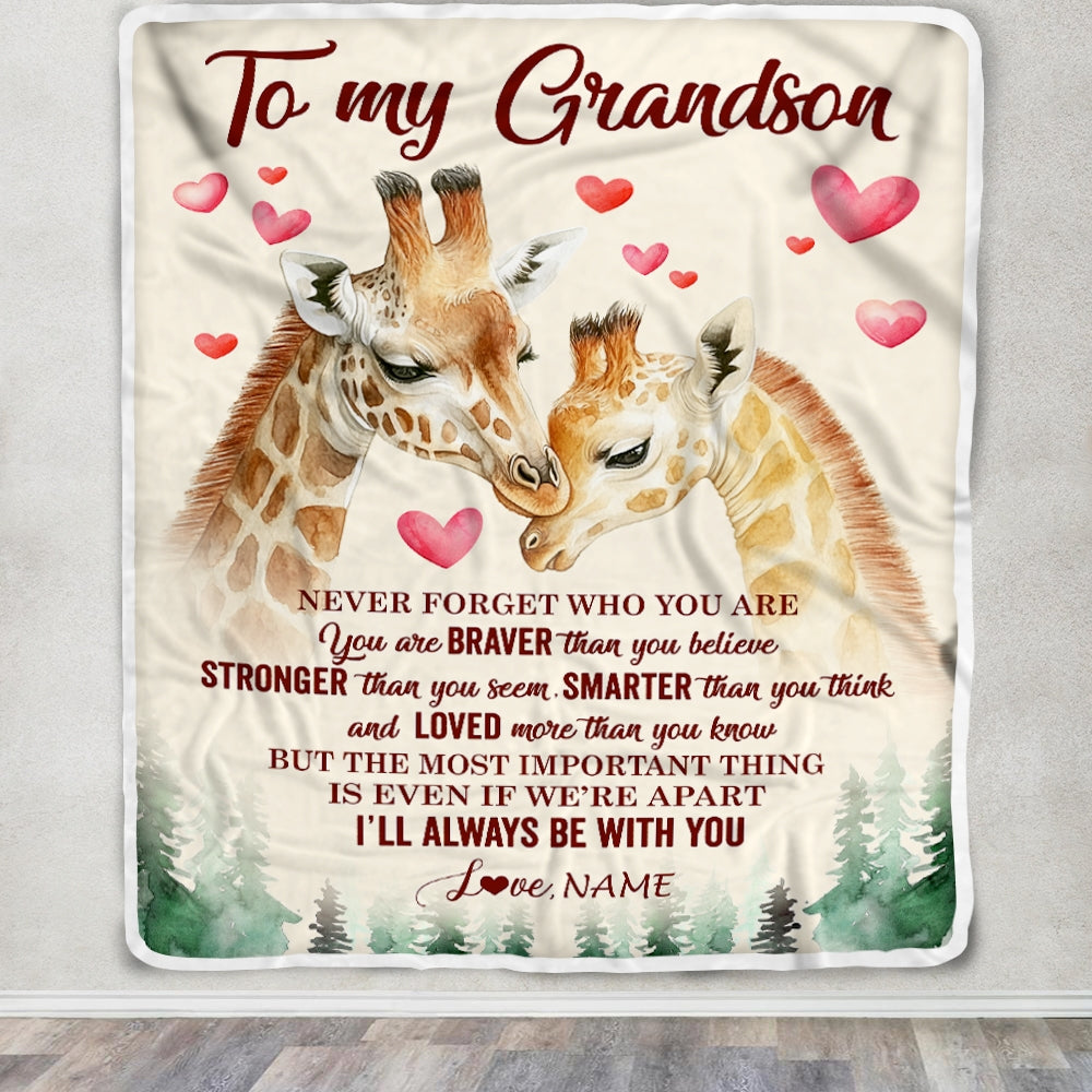 Personalized To My Grandson Blanket From Grandma Papa Never Forget Who Are You Giraffe Grandson Birthday Christmas Customized Fleece Throw Blanket | siriusteestore