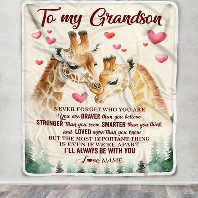 Personalized To My Grandson Blanket From Grandma Papa Never Forget Who Are You Giraffe Grandson Birthday Christmas Customized Fleece Throw Blanket | siriusteestore