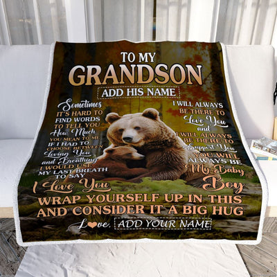 Personalized To My Grandson Blanket From Grandma Papa Sometimes It's Hard Bear Grandson Birthday Gifts Graduation Christmas Customized Fleece Throw Blanket | siriusteestore