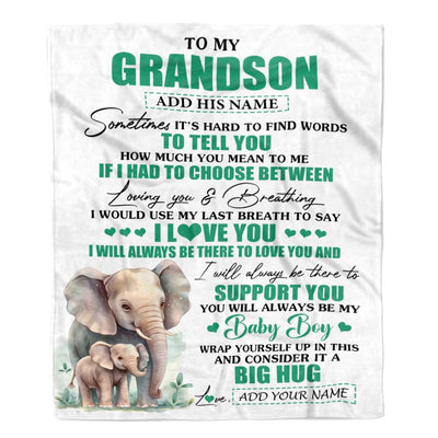 Personalized To My Grandson Blanket From Grandma Papa Sometimes It's Hard Elephant Grandson Birthday Gifts Graduation Christmas Customized Fleece Throw Blanket | siriusteestore