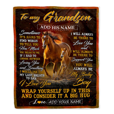 Personalized To My Grandson Blanket From Grandma Papa Sometimes It's Hard Horse Grandson Birthday Gifts Graduation Christmas Customized Fleece Throw Blanket | siriusteestore