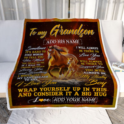 Personalized To My Grandson Blanket From Grandma Papa Sometimes It's Hard Horse Grandson Birthday Gifts Graduation Christmas Customized Fleece Throw Blanket | siriusteestore
