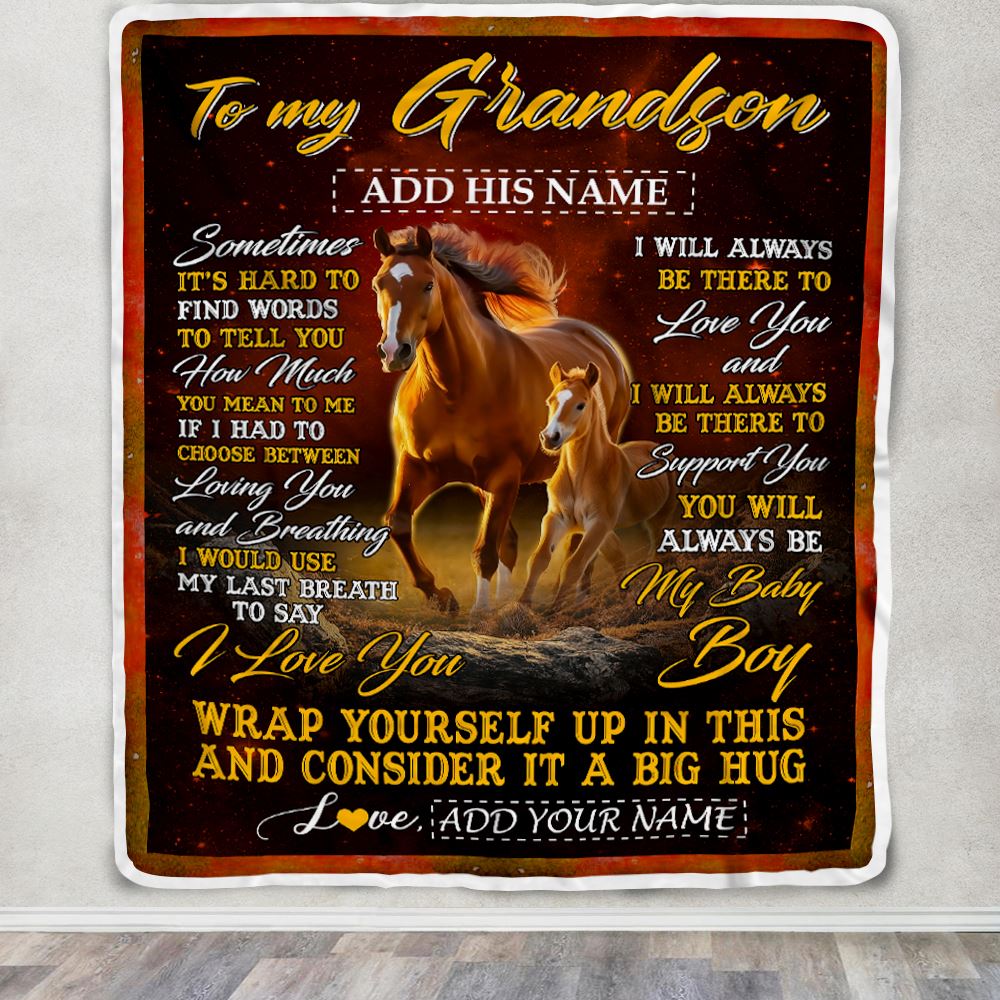 Personalized To My Grandson Blanket From Grandma Papa Sometimes It's Hard Horse Grandson Birthday Gifts Graduation Christmas Customized Fleece Throw Blanket | siriusteestore