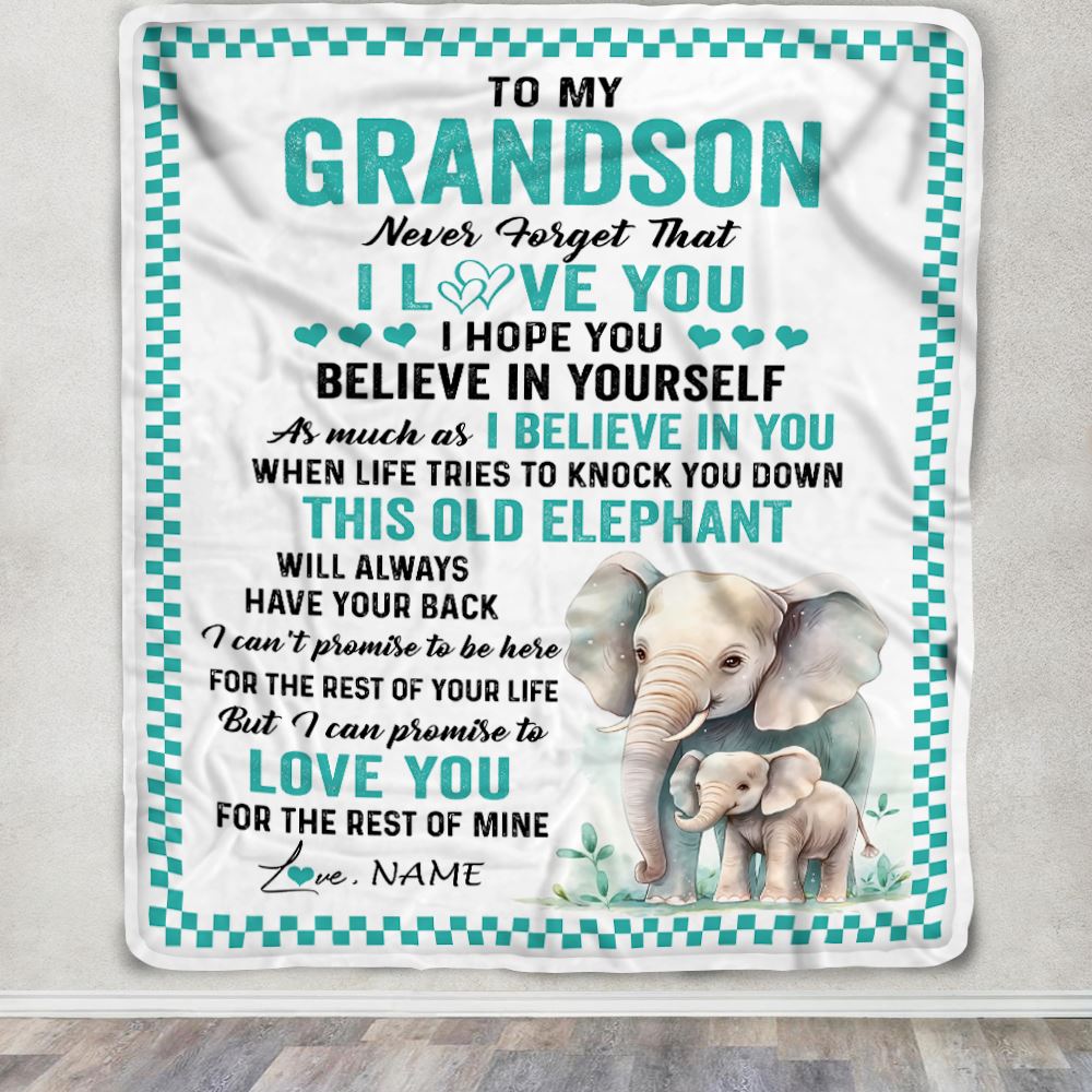 Personalized To My Grandson Blanket From Grandma Papa This Old Elephant Love You Grandson Birthday Gifts Graduation Christmas Customized Fleece Throw Blanket | siriusteestore