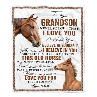 Personalized To My Grandson Blanket From Grandma Papa This Old Horse Love You Grandson Birthday Graduation Christmas Customized Bed Fleece Throw Blanket | siriusteestore