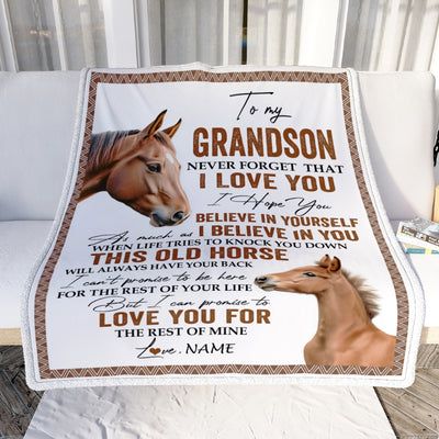 Personalized To My Grandson Blanket From Grandma Papa This Old Horse Love You Grandson Birthday Graduation Christmas Customized Bed Fleece Throw Blanket | siriusteestore