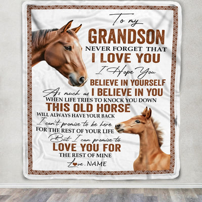 Personalized To My Grandson Blanket From Grandma Papa This Old Horse Love You Grandson Birthday Graduation Christmas Customized Bed Fleece Throw Blanket | siriusteestore