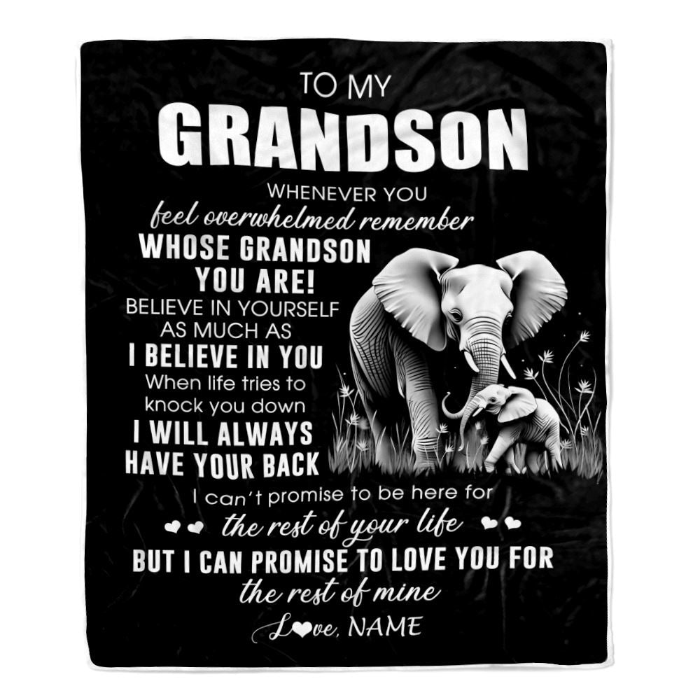 Personalized To My Grandson Blanket From Grandma Papa Whenever You Feel Elephant Grandson Birthday Gifts Graduation Christmas Customized Fleece Throw Blanket | siriusteestore