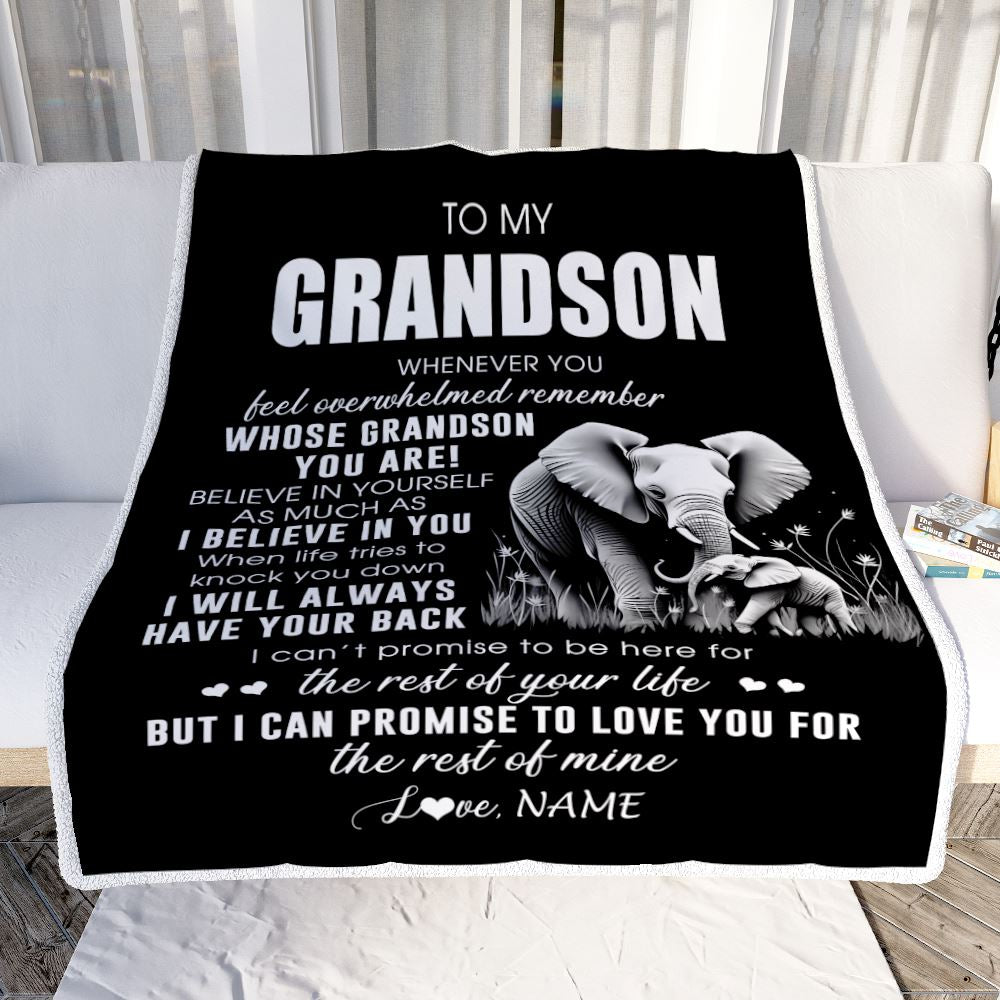 Personalized To My Grandson Blanket From Grandma Papa Whenever You Feel Elephant Grandson Birthday Gifts Graduation Christmas Customized Fleece Throw Blanket | siriusteestore