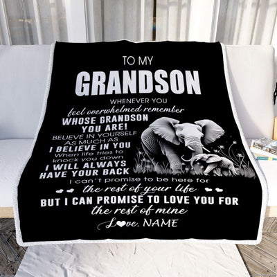 Personalized To My Grandson Blanket From Grandma Papa Whenever You Feel Elephant Grandson Birthday Gifts Graduation Christmas Customized Fleece Throw Blanket | siriusteestore