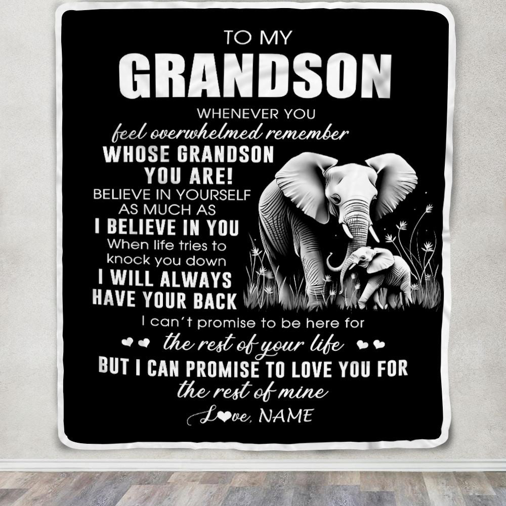 Personalized To My Grandson Blanket From Grandma Papa Whenever You Feel Elephant Grandson Birthday Gifts Graduation Christmas Customized Fleece Throw Blanket | siriusteestore
