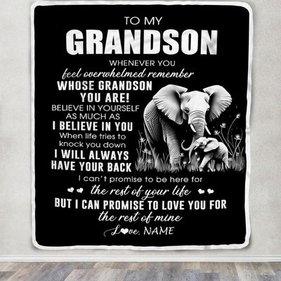Personalized To My Grandson Blanket From Grandma Papa Whenever You Feel Elephant Grandson Birthday Gifts Graduation Christmas Customized Fleece Throw Blanket | siriusteestore
