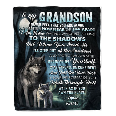 Personalized To My Grandson Blanket From Grandma Pops Never Feel That You Are Alone Wolf Grandson Birthday Graduation Christmas Customized Gift Fleece Blanket | siriusteestore