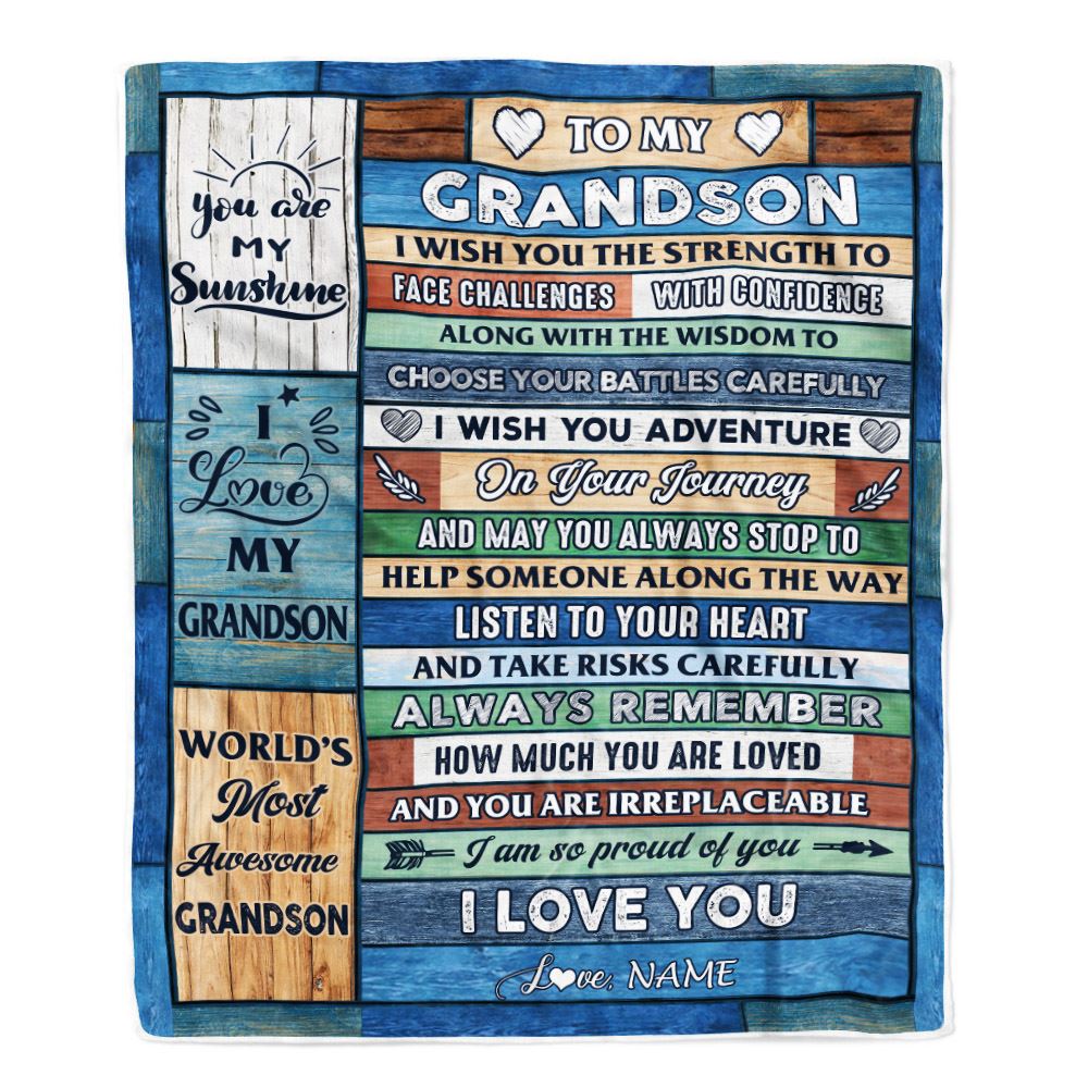 Personalized To My Grandson Blanket From Grandma Pops Wood I Am So Proud Of You I Love You Grandson Birthday Graduation Christmas Customized Fleece Blanket | siriusteestore