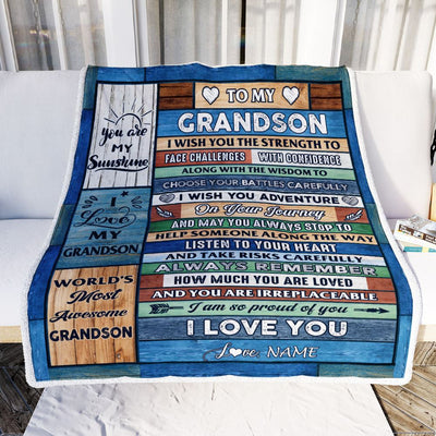 Personalized To My Grandson Blanket From Grandma Pops Wood I Am So Proud Of You I Love You Grandson Birthday Graduation Christmas Customized Fleece Blanket | siriusteestore
