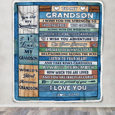 Personalized To My Grandson Blanket From Grandma Pops Wood I Am So Proud Of You I Love You Grandson Birthday Graduation Christmas Customized Fleece Blanket | siriusteestore