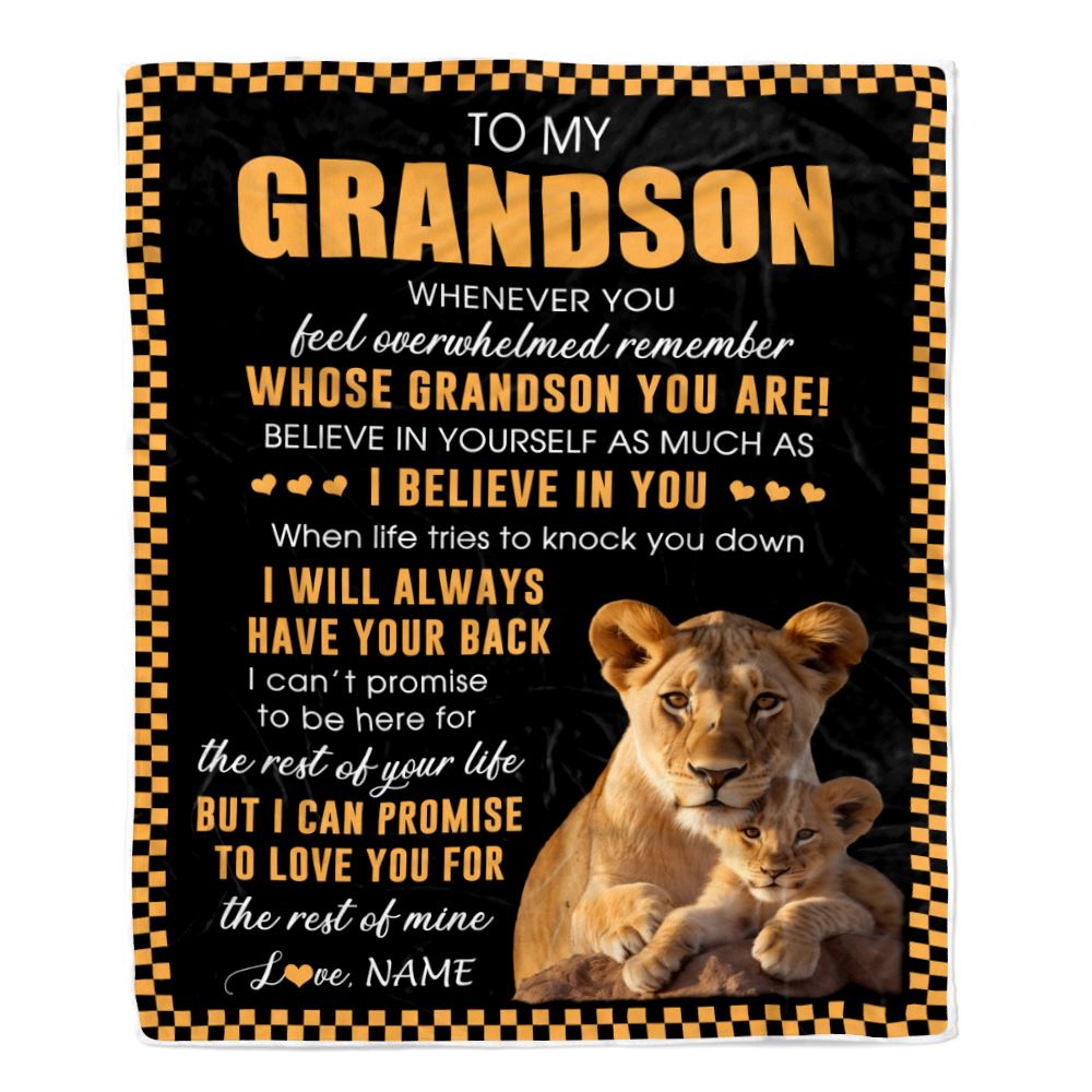 Personalized To My Grandson Blanket From Grandma Whenever You Feel Lion Grandson Birthday Gifts Graduation Christmas Customized Fleece Throw Blanket | siriusteestore