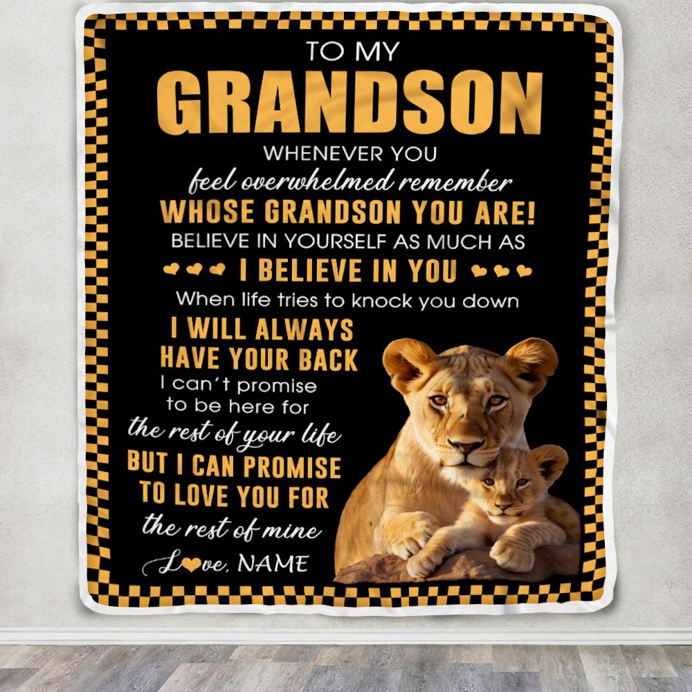Personalized To My Grandson Blanket From Grandma Whenever You Feel Lion Grandson Birthday Gifts Graduation Christmas Customized Fleece Throw Blanket | siriusteestore
