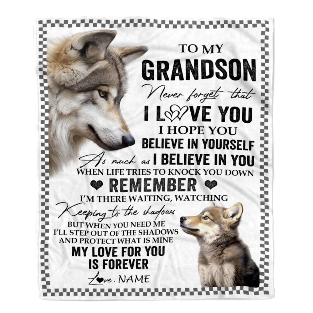 Personalized To My Grandson Blanket From Grandma Wolf My Love For You Is Forever Grandson Birthday Gifts Graduation Christmas Customized Fleece Throw Blanket | siriusteestore