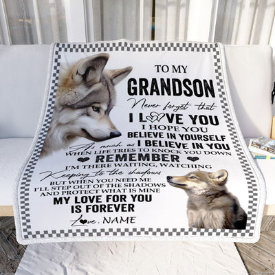 Personalized To My Grandson Blanket From Grandma Wolf My Love For You Is Forever Grandson Birthday Gifts Graduation Christmas Customized Fleece Throw Blanket | siriusteestore
