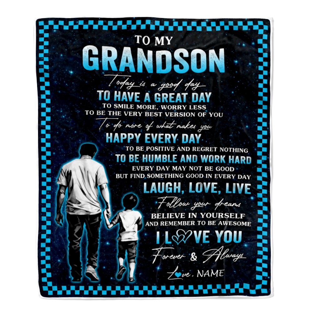 Personalized To My Grandson Blanket From Grandpa Every Day Laugh Love Live Grandpa Grandson Birthday Gifts Graduation Christmas Customized Fleece Blanket | siriusteestore