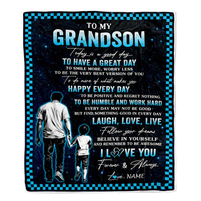 Personalized To My Grandson Blanket From Grandpa Every Day Laugh Love Live Grandpa Grandson Birthday Gifts Graduation Christmas Customized Fleece Blanket | siriusteestore