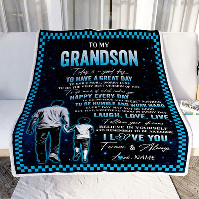 Personalized To My Grandson Blanket From Grandpa Every Day Laugh Love Live Grandpa Grandson Birthday Gifts Graduation Christmas Customized Fleece Blanket | siriusteestore