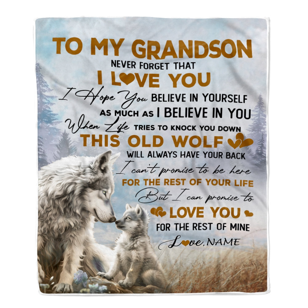 Personalized To My Grandson Blanket From Grandpa Grandma Never Forget That I Love You Wolf Grandson Birthday Christmas Customized Bed Fleece Throw Blanket | siriusteestore