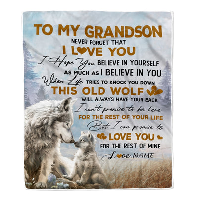 Personalized To My Grandson Blanket From Grandpa Grandma Never Forget That I Love You Wolf Grandson Birthday Christmas Customized Bed Fleece Throw Blanket | siriusteestore