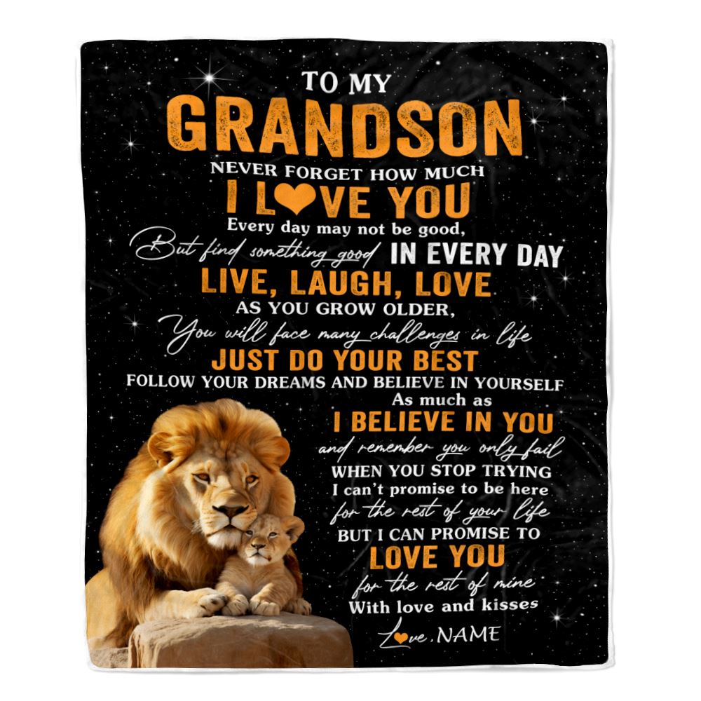 Personalized To My Grandson Blanket From Grandpa Live Laugh Love Lion Grandson Birthday Gifts Positive Graduation Christmas Customized Fleece Throw Blanket | siriusteestore