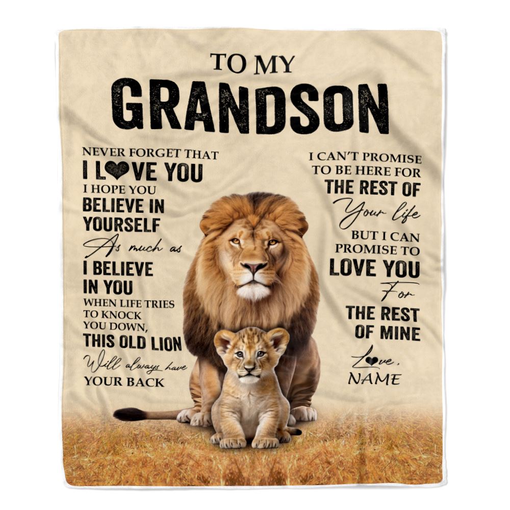 Personalized To My Grandson Blanket From Grandpa Papa Lion Never Forget That I Love You Grandson Birthday Gifts Christmas Customized Fleece Throw Blanket | siriusteestore