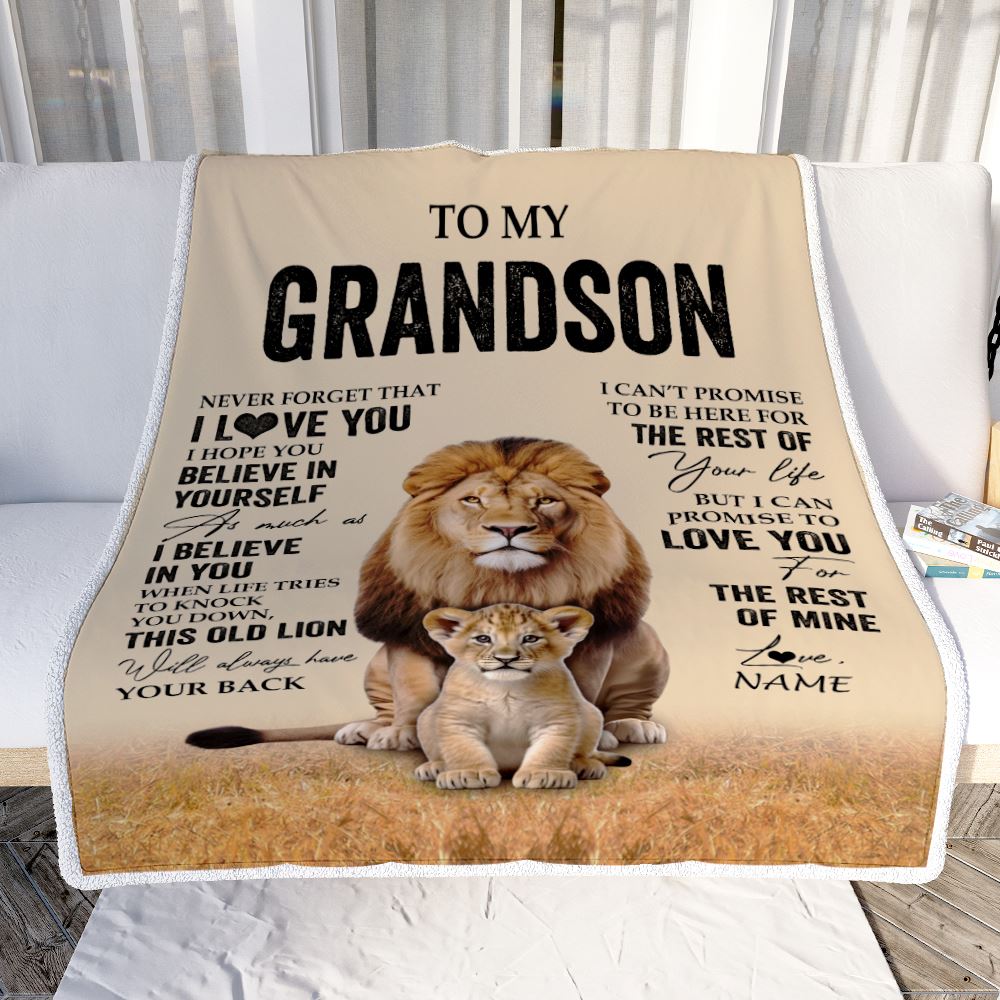 Personalized To My Grandson Blanket From Grandpa Papa Lion Never Forget That I Love You Grandson Birthday Gifts Christmas Customized Fleece Throw Blanket | siriusteestore