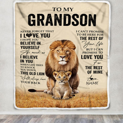 Personalized To My Grandson Blanket From Grandpa Papa Lion Never Forget That I Love You Grandson Birthday Gifts Christmas Customized Fleece Throw Blanket | siriusteestore