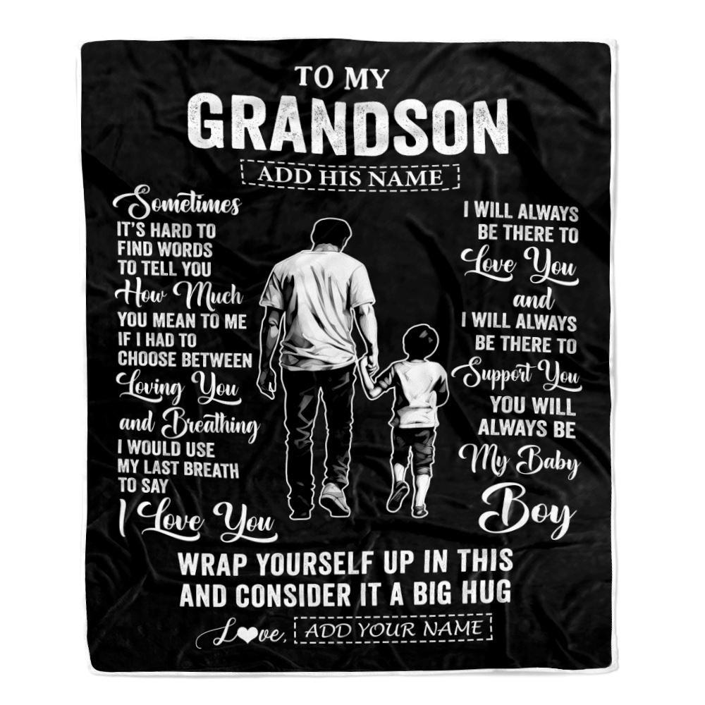 Personalized To My Grandson Blanket From Grandpa Papa Sometimes It's Hard Grandson Birthday Gifts Graduation Christmas Customized Fleece Throw Blanket | siriusteestore